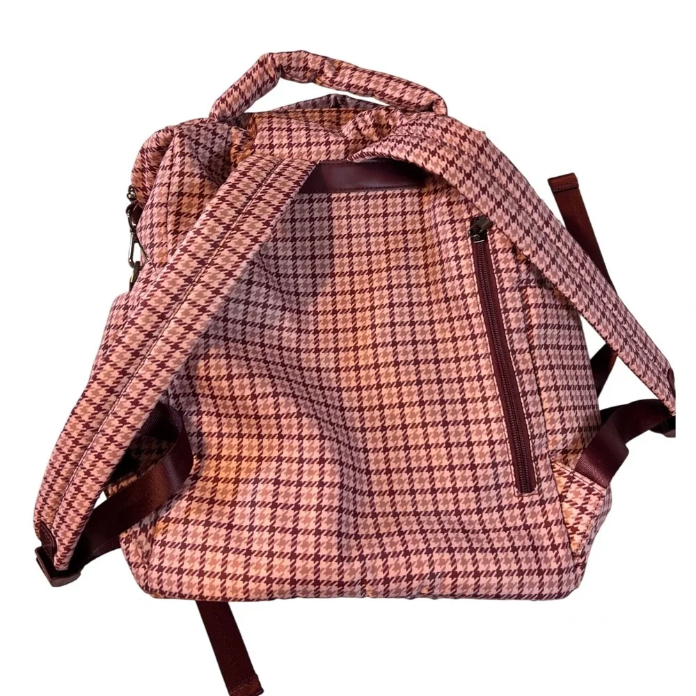 A New Day Backpack Tote‎ Bag Pink Burgundy Houndstooth Check Recycled Polyester